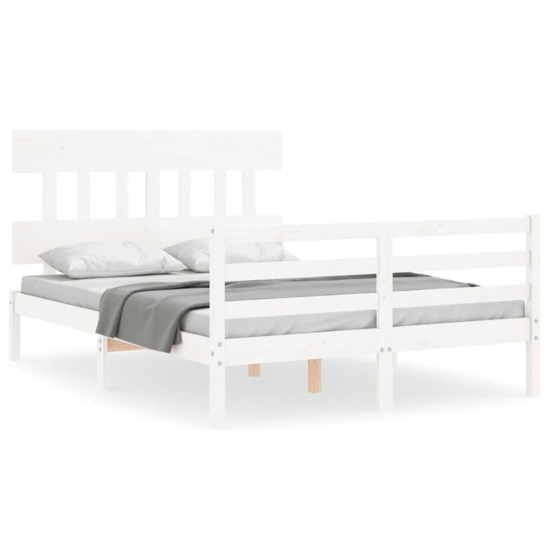 Bedframe met hoofdbord massief hout wit 140x190 cm