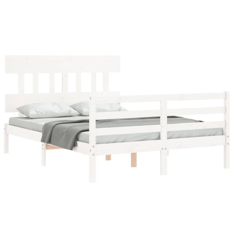 Bedframe met hoofdbord massief hout wit 140x190 cm
