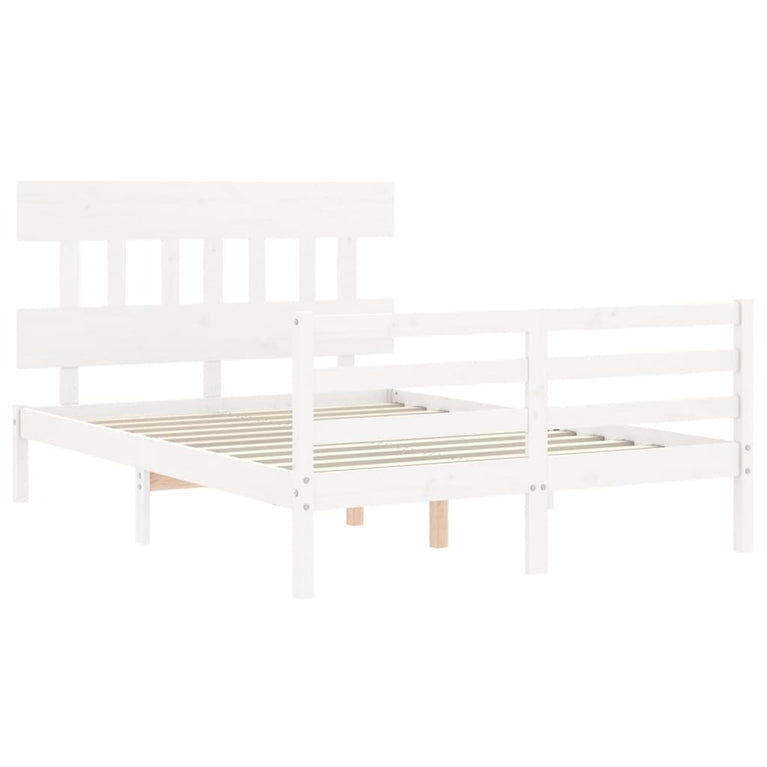 Bedframe met hoofdbord massief hout wit 140x190 cm