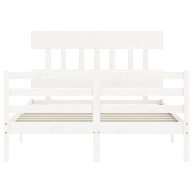 Bedframe met hoofdbord massief hout wit 140x190 cm