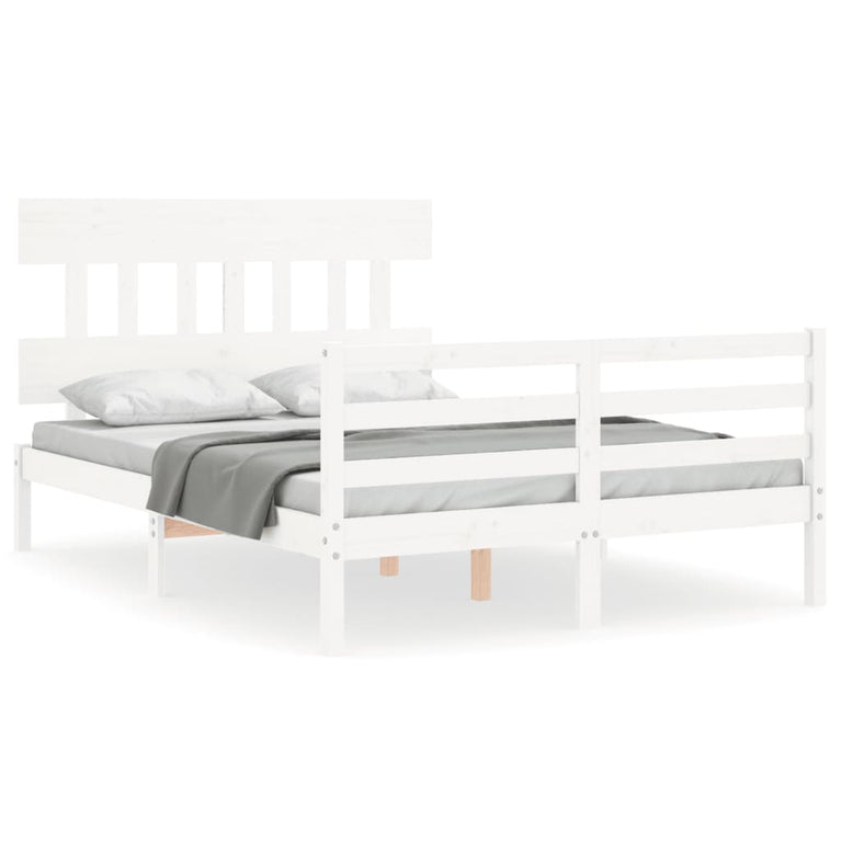 Bedframe met hoofdbord massief hout wit 120x200 cm