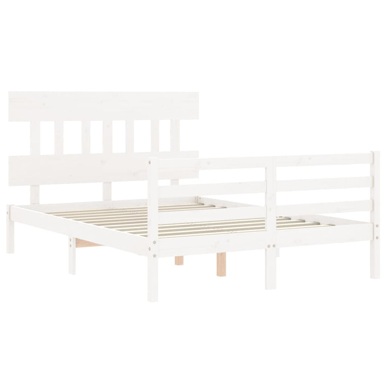 Bedframe met hoofdbord massief hout wit 120x200 cm