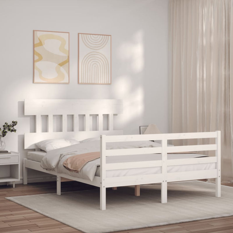 Bedframe met hoofdbord massief hout wit 120x200 cm