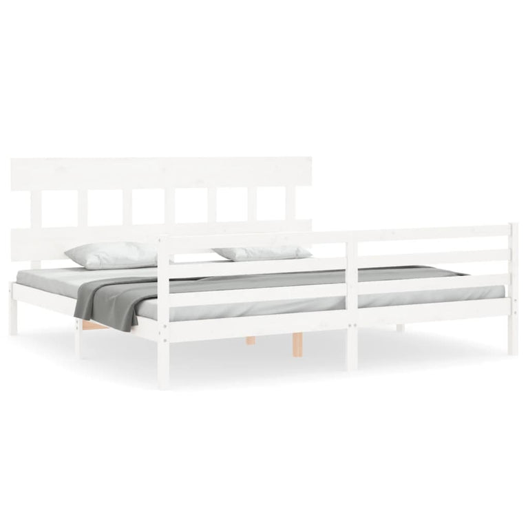 Bedframe met hoofdbord massief hout wit Super King Size