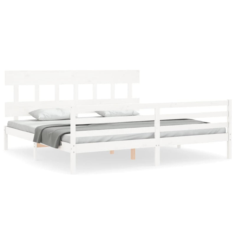 Bedframe met hoofdbord massief hout wit Super King Size