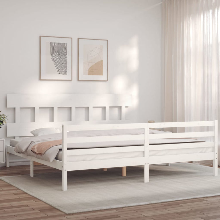 Bedframe met hoofdbord massief hout wit Super King Size
