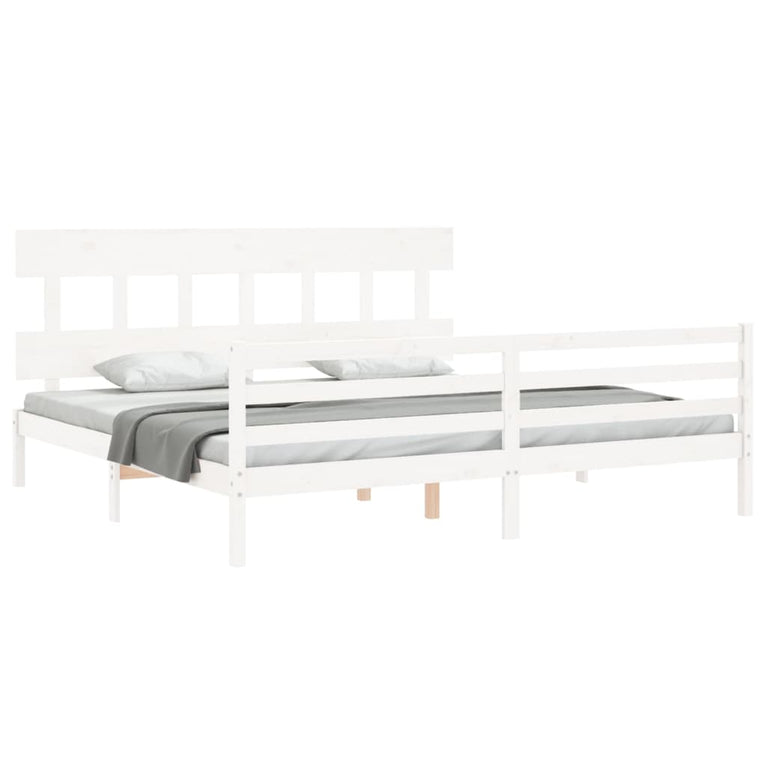Bedframe met hoofdbord massief hout wit Super King Size