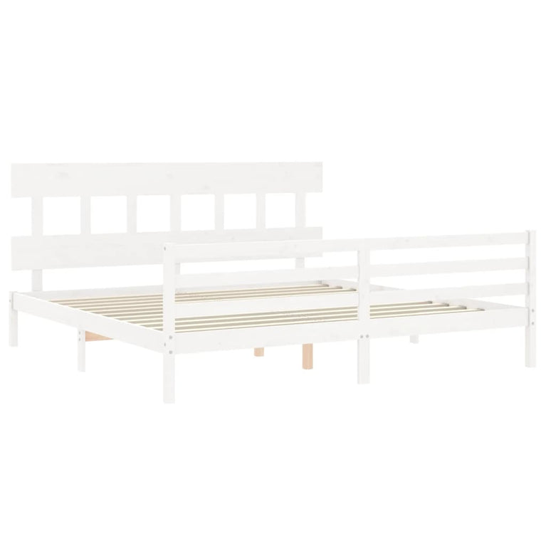 Bedframe met hoofdbord massief hout wit Super King Size