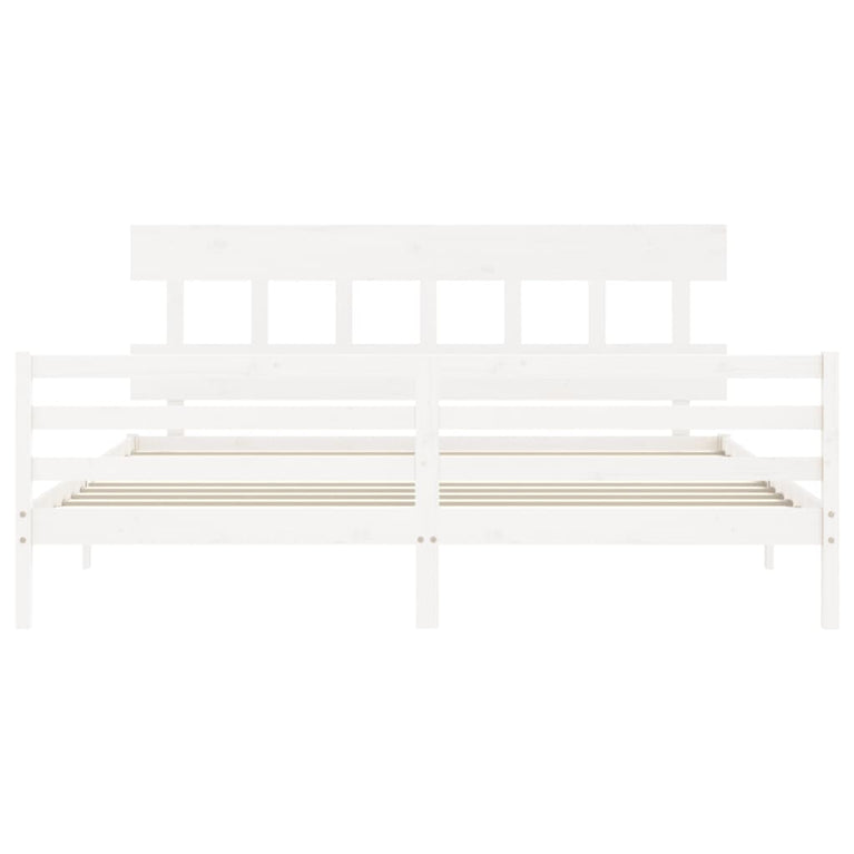 Bedframe met hoofdbord massief hout wit Super King Size