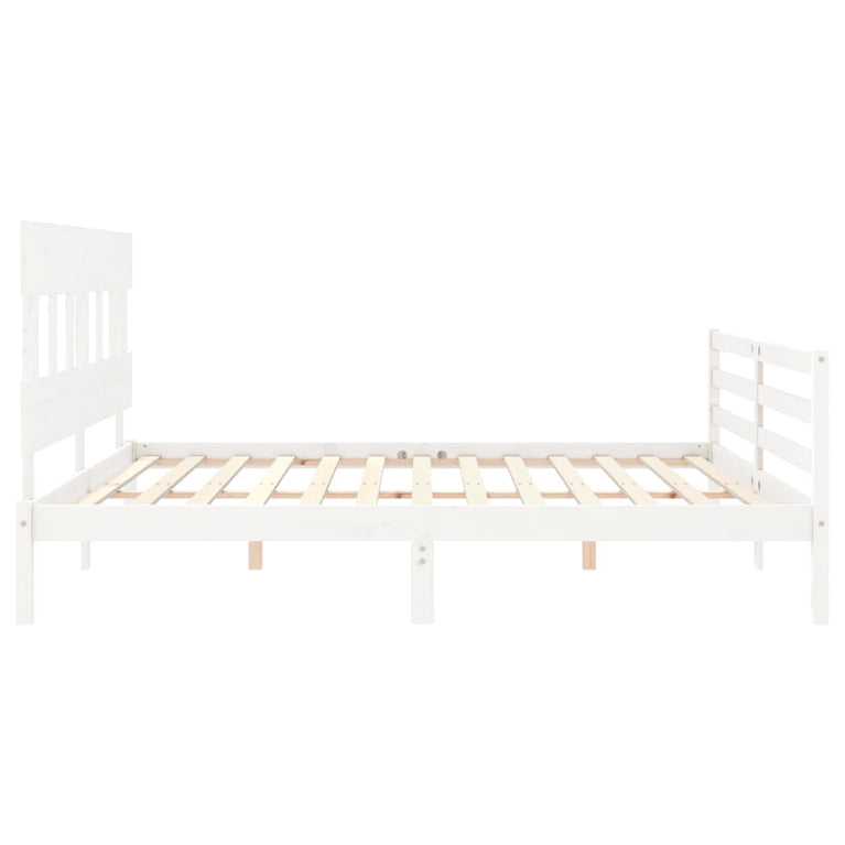 Bedframe met hoofdbord massief hout wit Super King Size