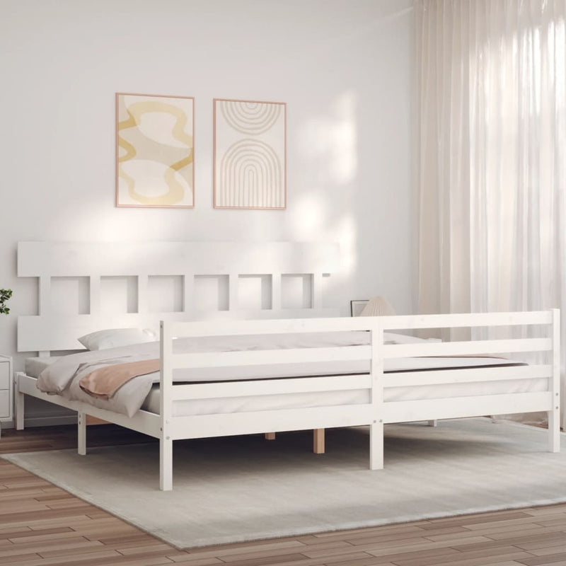 Bedframe met hoofdbord massief hout wit Super King Size