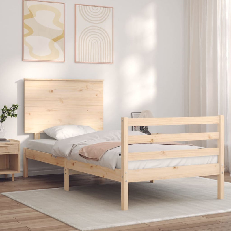 Bedframe met hoofdbord massief hout 3FT Single
