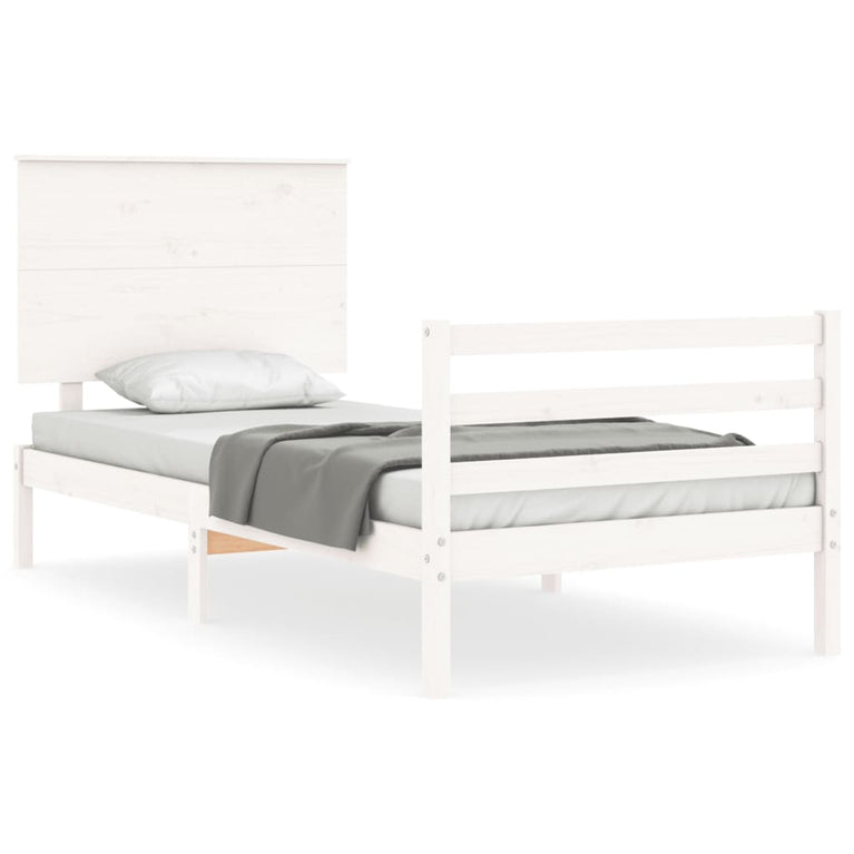 Bedframe met hoofdbord massief hout wit 3FT Single