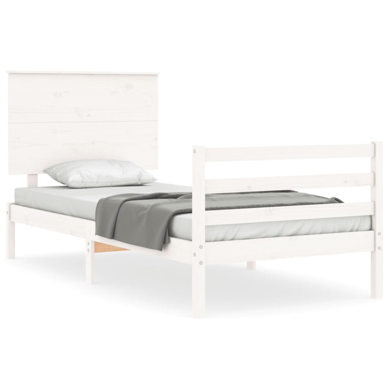 Bedframe met hoofdbord massief hout wit 3FT Single