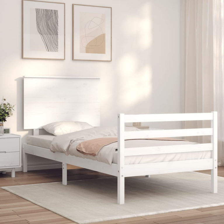 Bedframe met hoofdbord massief hout wit 3FT Single