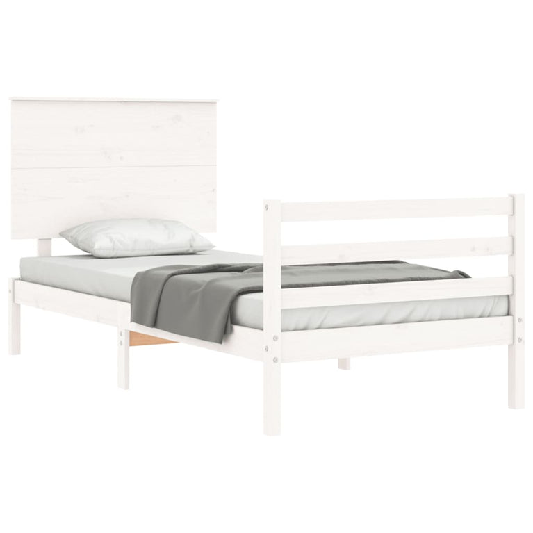 Bedframe met hoofdbord massief hout wit 3FT Single