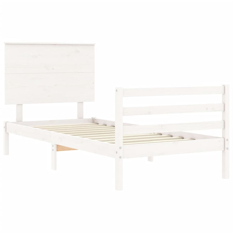 Bedframe met hoofdbord massief hout wit 3FT Single