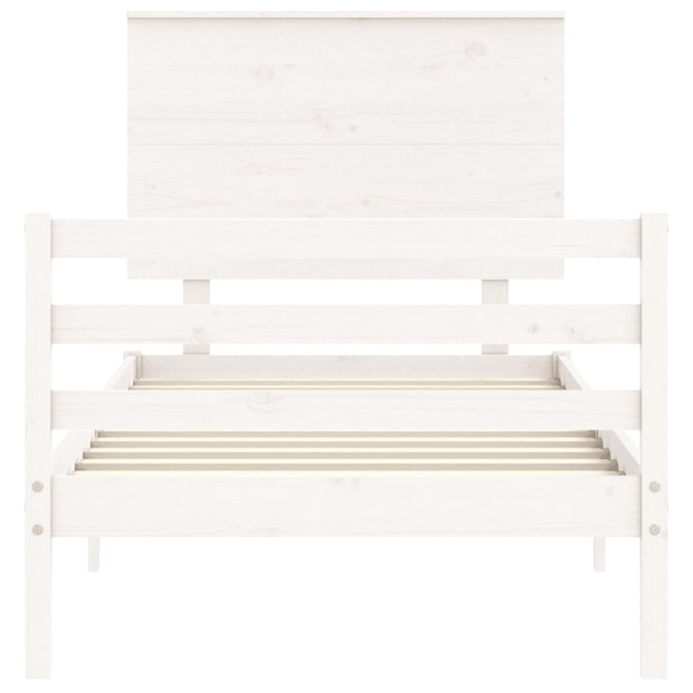 Bedframe met hoofdbord massief hout wit 3FT Single
