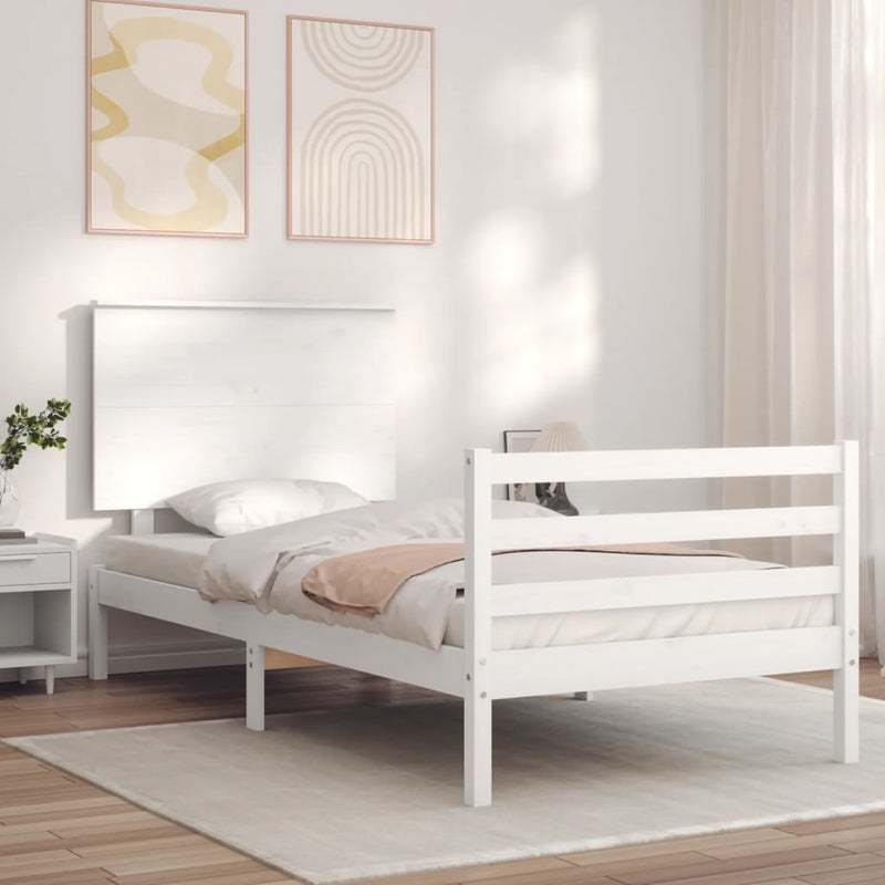 Bedframe met hoofdbord massief hout wit 3FT Single