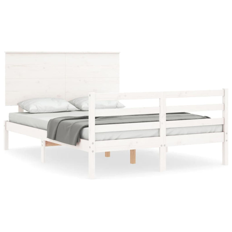 Bedframe met hoofdbord massief hout wit 4FT6 Double
