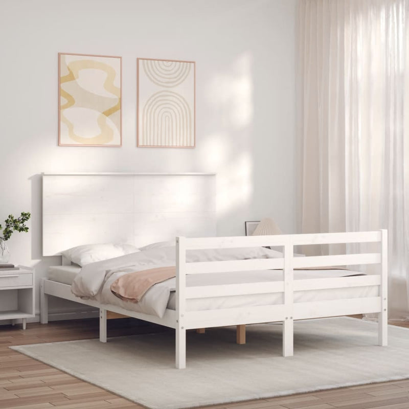 Bedframe met hoofdbord massief hout wit 4FT6 Double