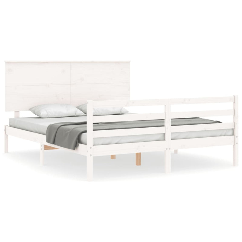 Bedframe met hoofdbord massief hout wit 5 FT King Size