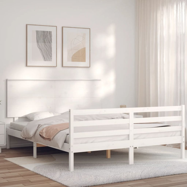 Bedframe met hoofdbord massief hout wit 5 FT King Size
