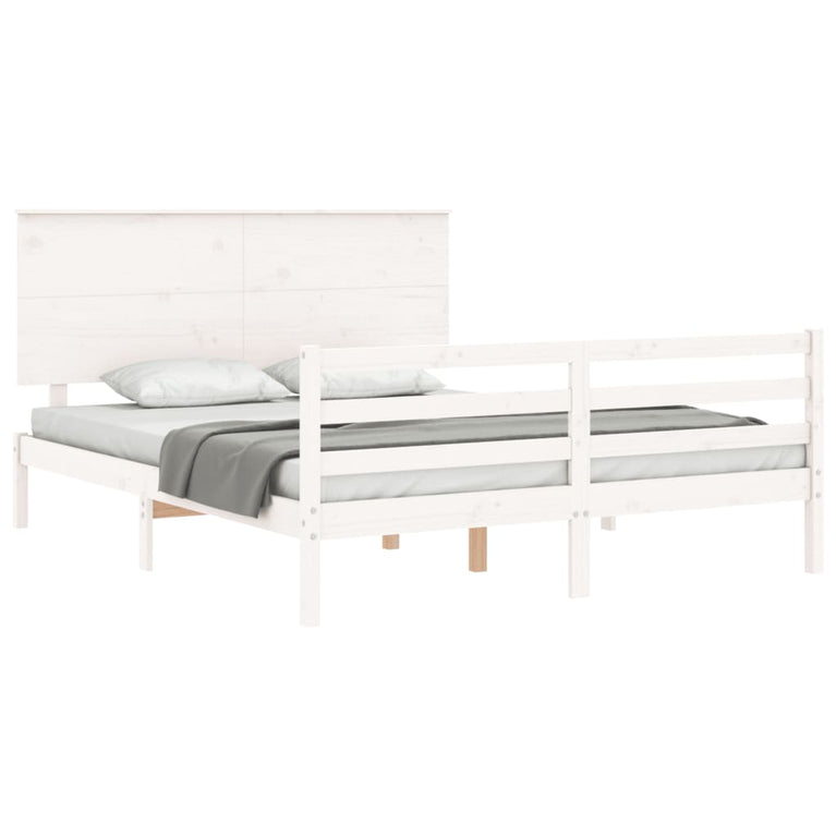 Bedframe met hoofdbord massief hout wit 5 FT King Size