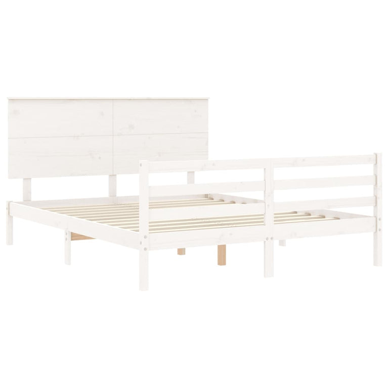 Bedframe met hoofdbord massief hout wit 5 FT King Size