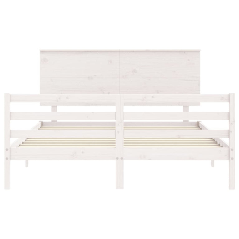 Bedframe met hoofdbord massief hout wit 5 FT King Size