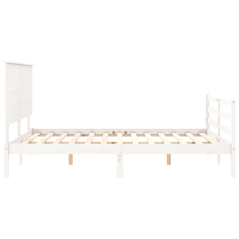 Bedframe met hoofdbord massief hout wit 5 FT King Size