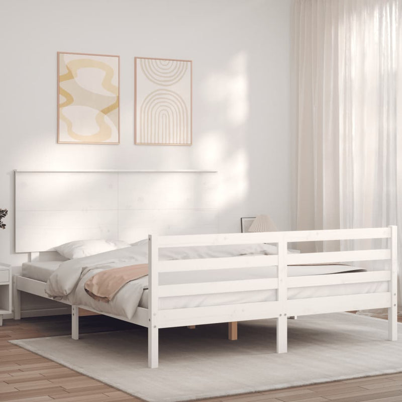 Bedframe met hoofdbord massief hout wit 5 FT King Size