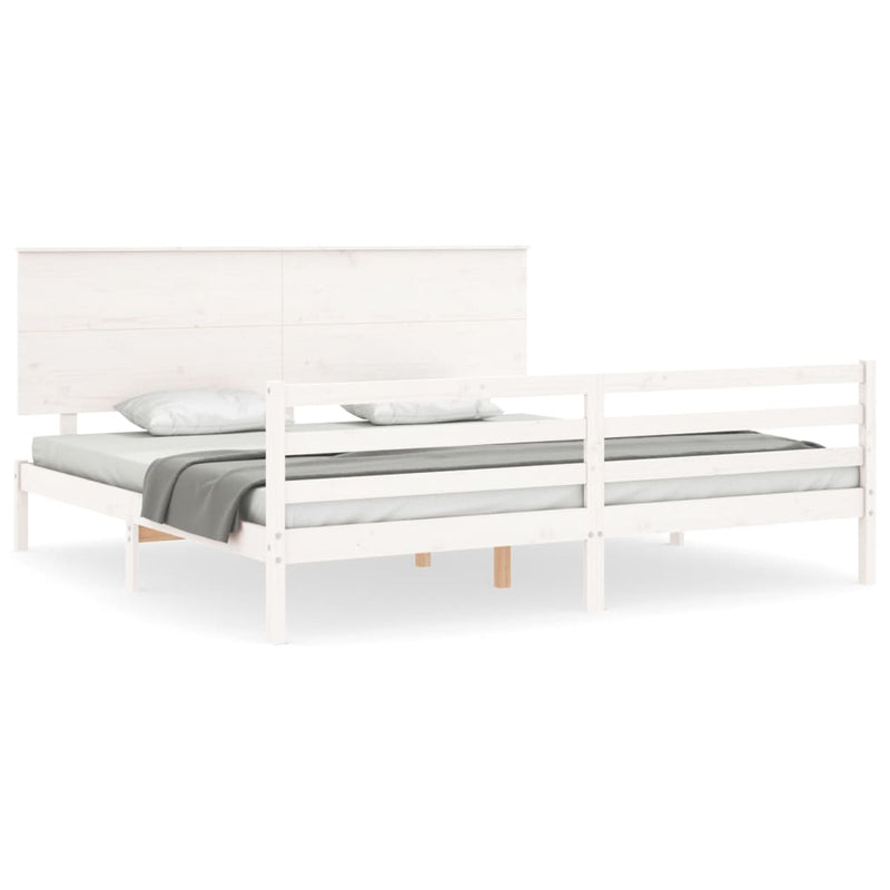 Bedframe met hoofdbord massief hout wit Super King Size
