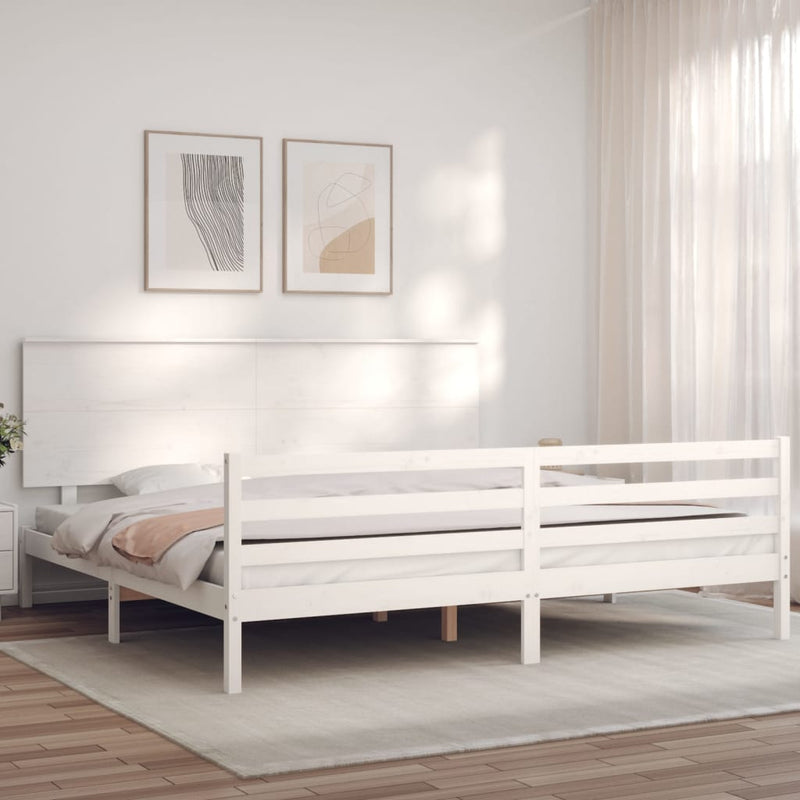 Bedframe met hoofdbord massief hout wit Super King Size