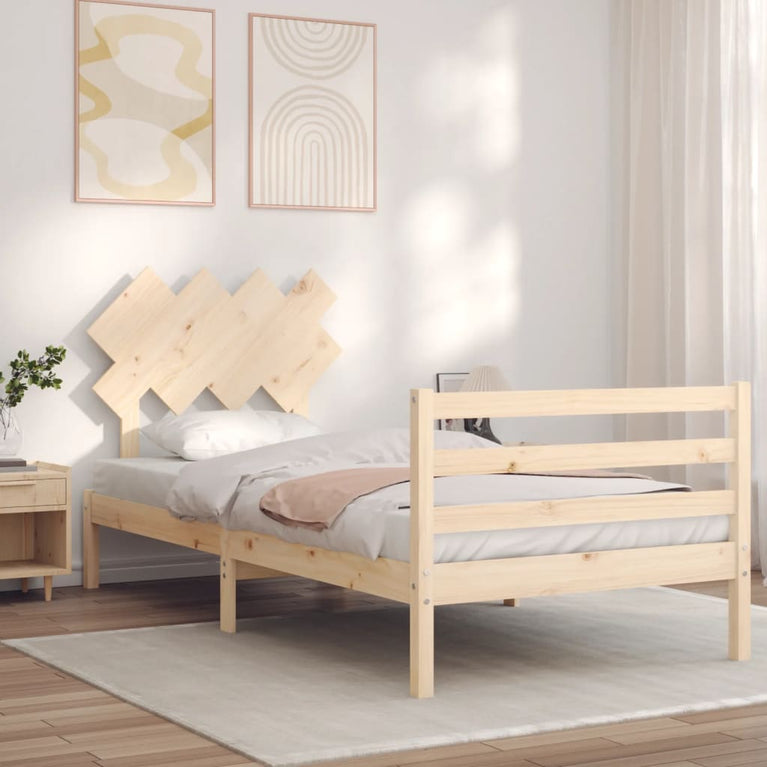 Bedframe met hoofdbord massief hout 3FT Single