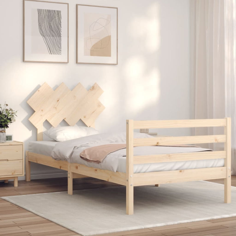 Bedframe met hoofdbord massief hout 3FT Single