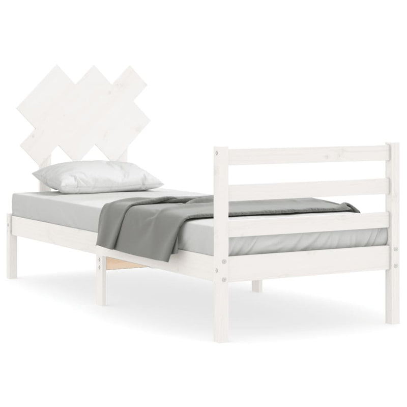 Bedframe met hoofdbord massief hout wit 3FT Single