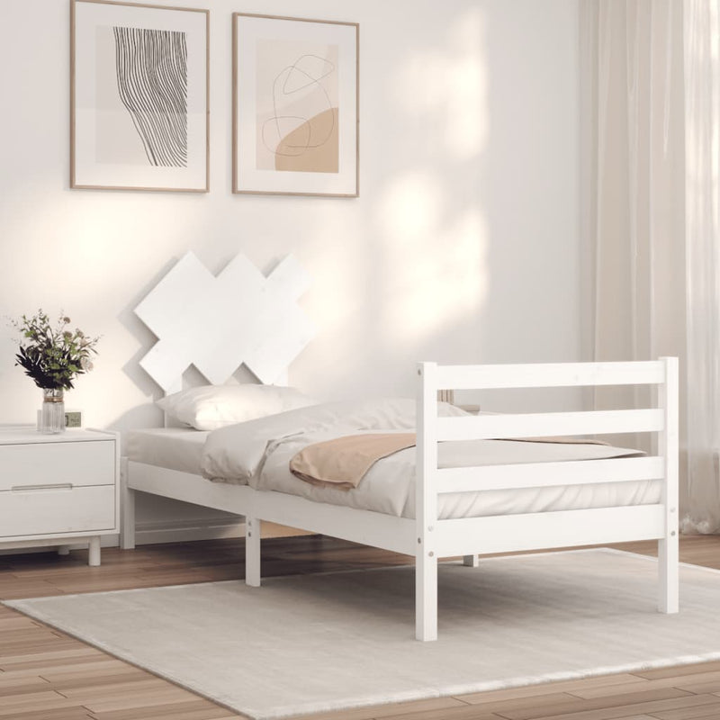 Bedframe met hoofdbord massief hout wit 3FT Single