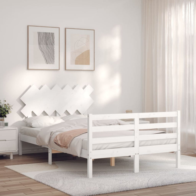 Bedframe met hoofdbord massief hout wit 4FT Small Double