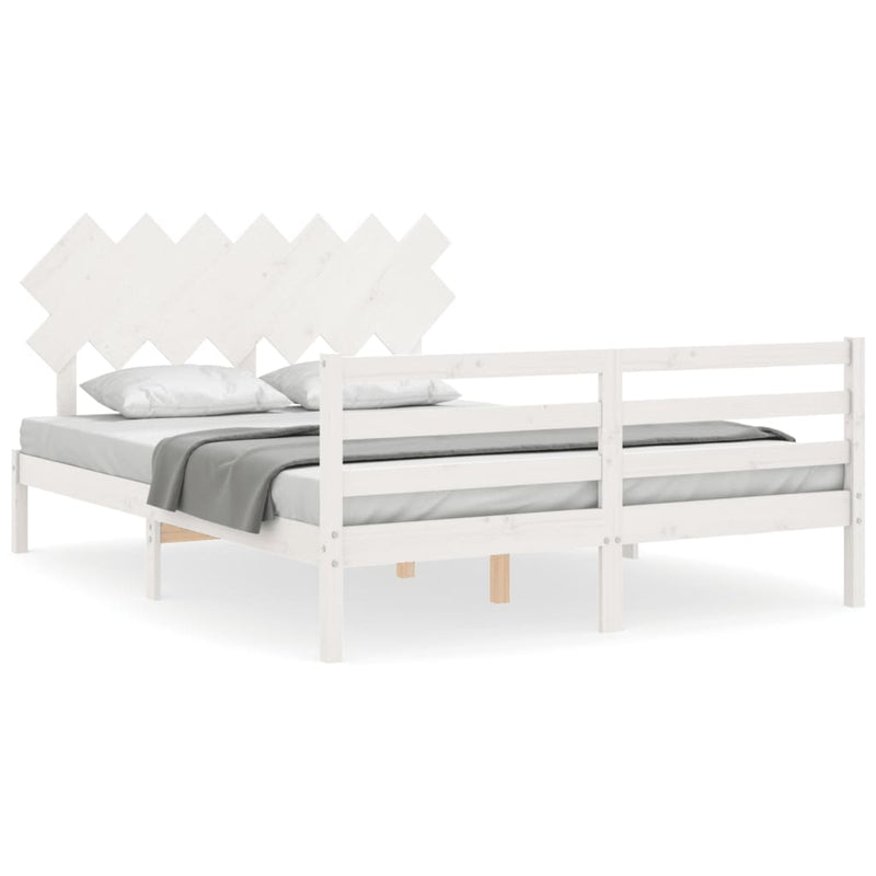 Bedframe met hoofdbord massief hout wit 140x190 cm