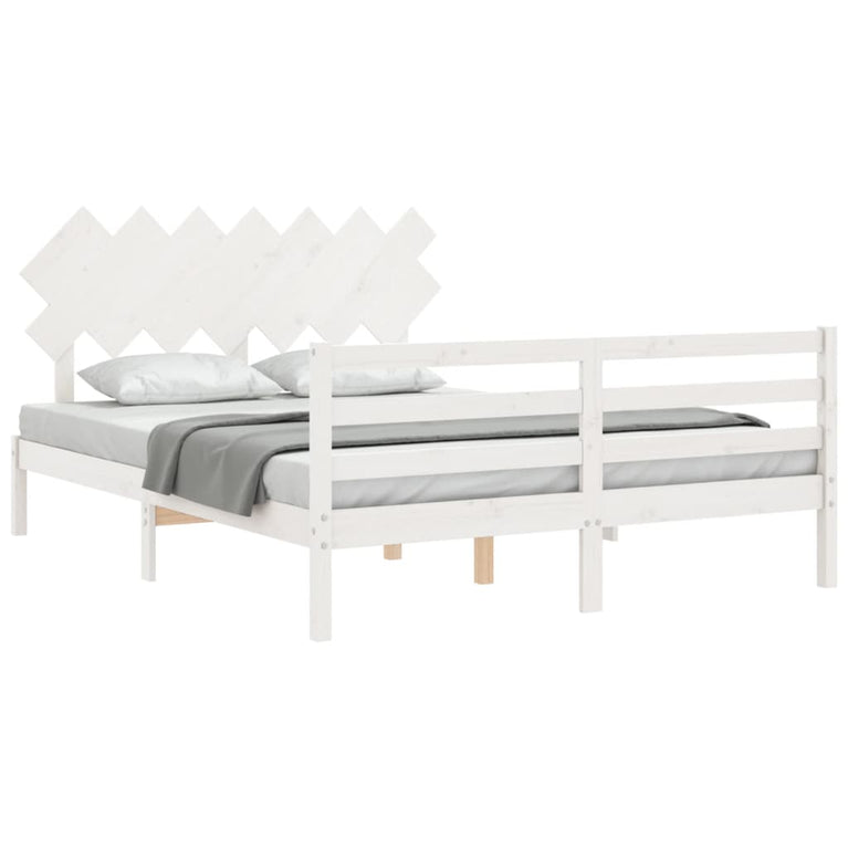 Bedframe met hoofdbord massief hout wit 140x190 cm