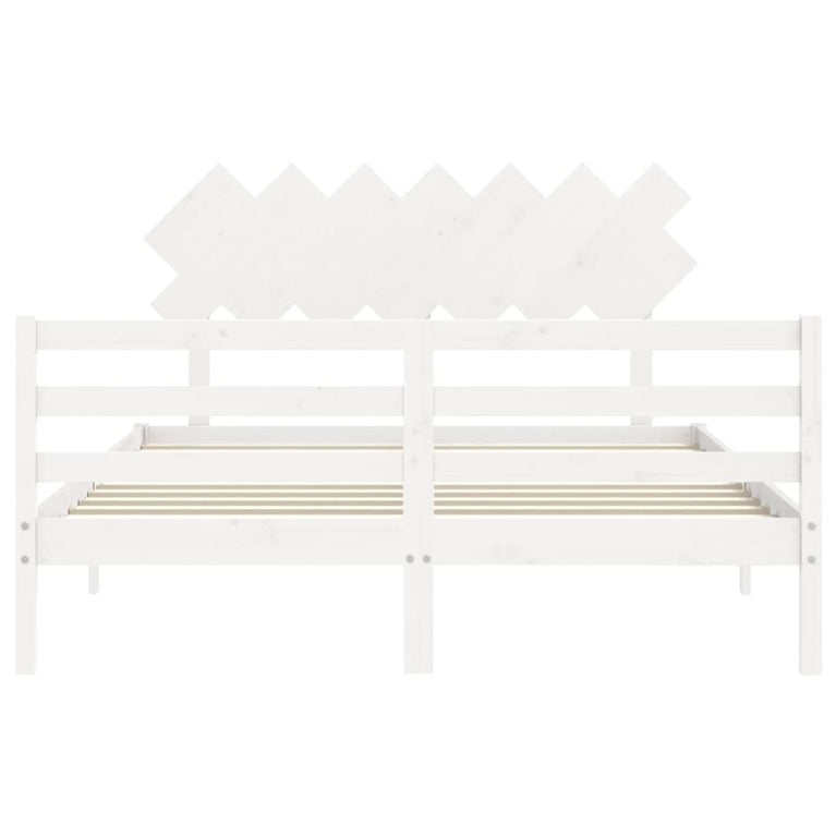 Bedframe met hoofdbord massief hout wit 140x190 cm