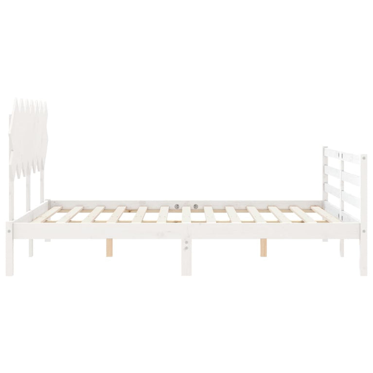 Bedframe met hoofdbord massief hout wit 140x190 cm