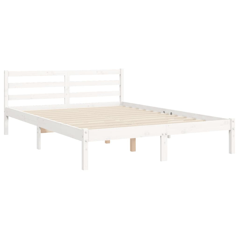 Bedframe met hoofdbord massief hout wit 140x190 cm