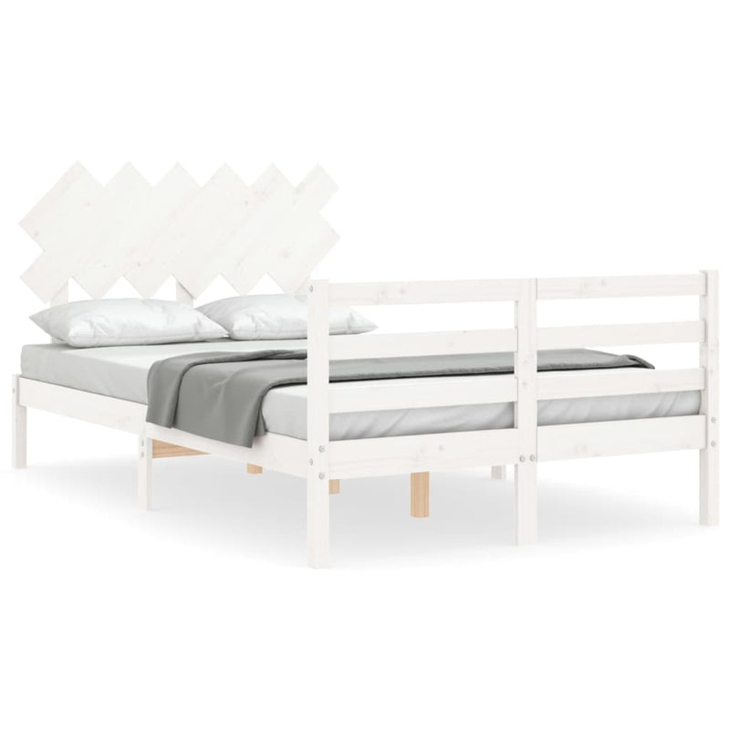 Bedframe met hoofdbord massief hout wit 120x200 cm