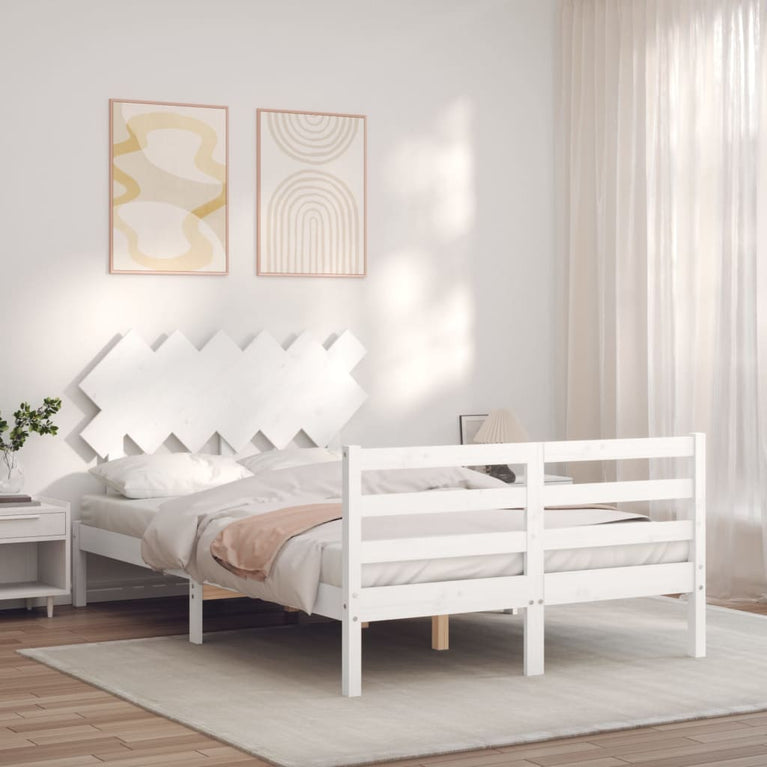Bedframe met hoofdbord massief hout wit 120x200 cm