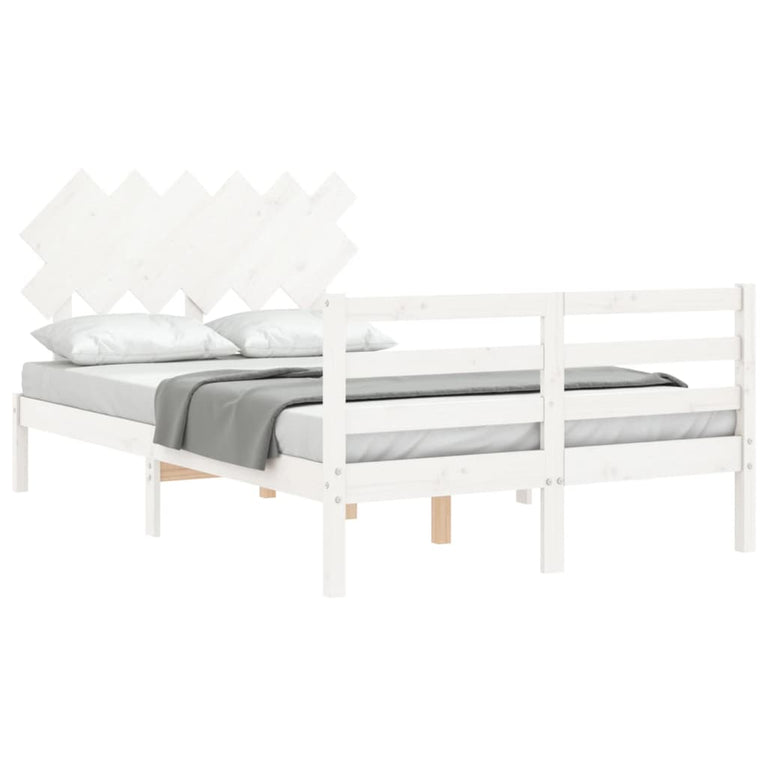 Bedframe met hoofdbord massief hout wit 120x200 cm