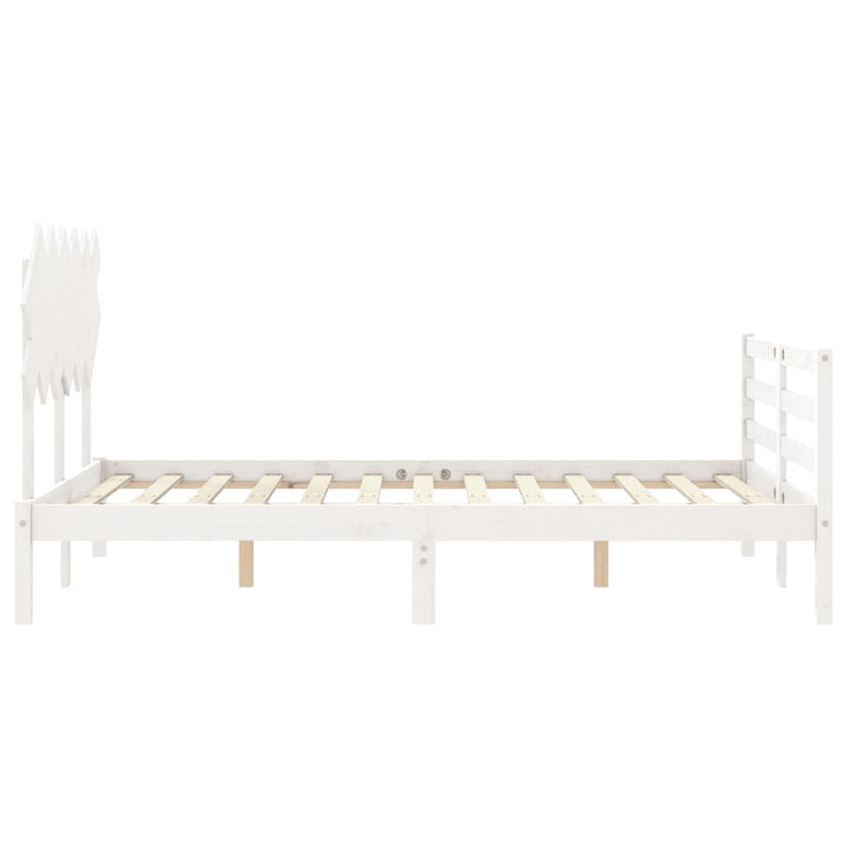 Bedframe met hoofdbord massief hout wit 120x200 cm