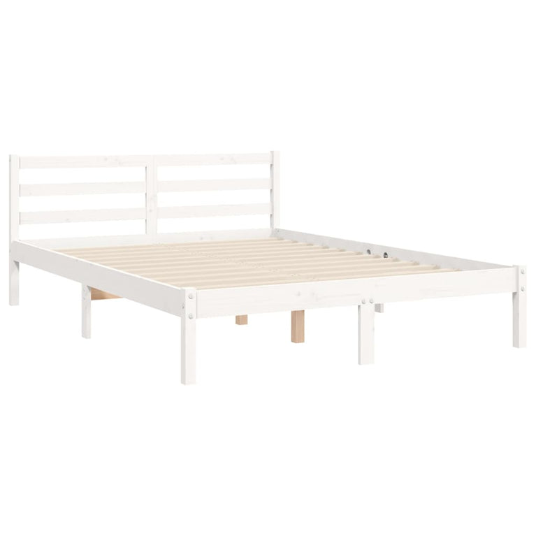 Bedframe met hoofdbord massief hout wit 120x200 cm