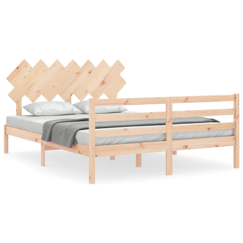 Bedframe met hoofdbord massief hout 140x200 cm